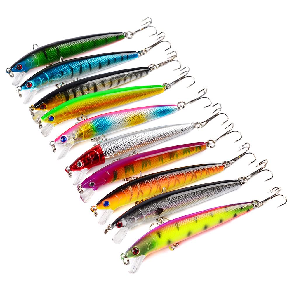 OriGlam 10pcs Señuelos de Pesca Tipo Minnow Crankbaits Señuelos Duros Nadadores Señuelos de Superficie